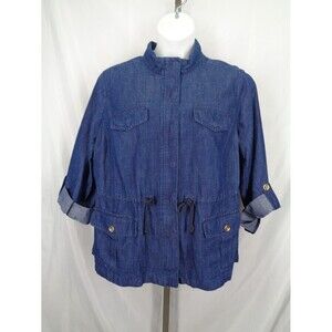 Talbots Drawstring Tab Roll Sleeve Denim Jean Jacket Plus Size 2X New
